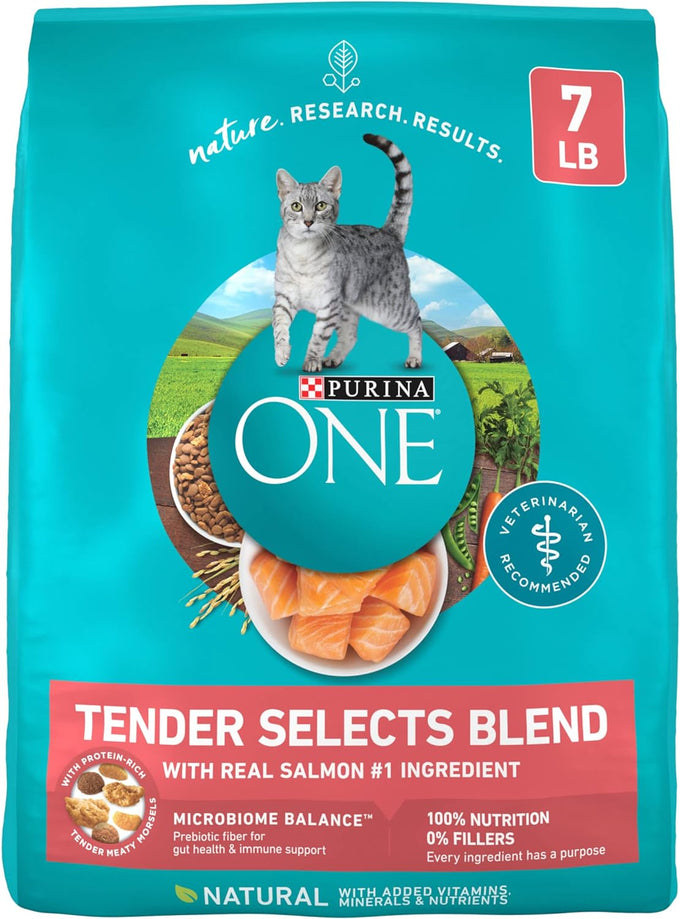 Purina ONE Natural Dry Cat Food Tender Selects Blend with Real Salmon, 7 lb Bag, Adult Cat Nutrition