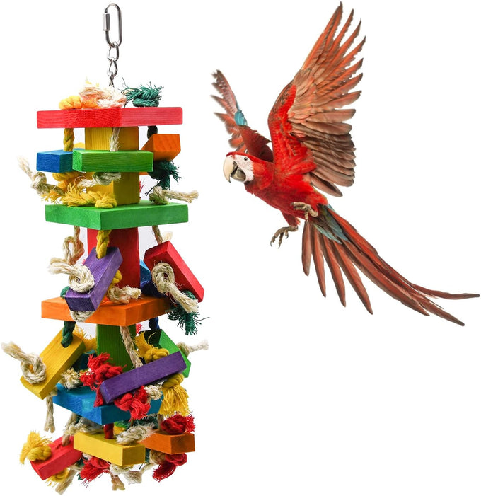 Ruby.Q 2 Pack Large Parrot Toy, Multicolored Wooden Chewing Toy for African Greys and Large Macaws, 20in