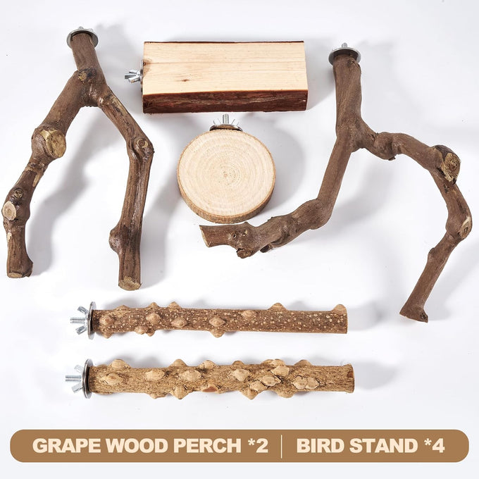 limio natural wood bird perch set for parakeets cockatiels conure budgies 6-piece