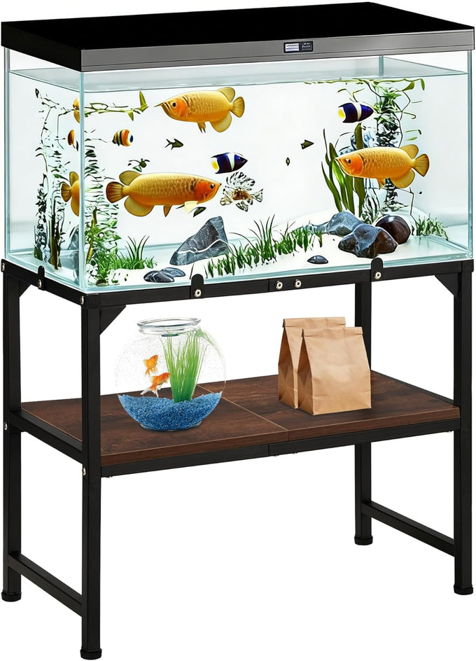 metal aquarium stand 24x12x20.27 inches non-slip foot and wooden shelf for 10-20 gallon fish tank