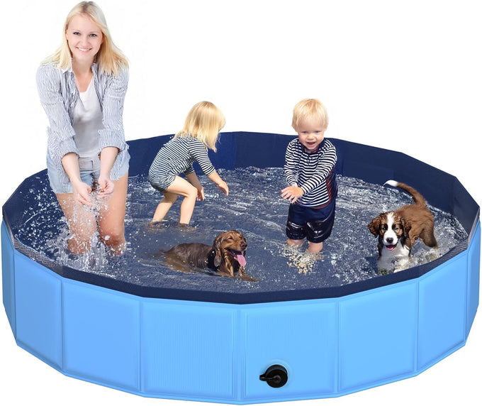 cacps foldable dog pool, 32" x 8" hard plastic non-slip kiddie pool for outdoor backyard use