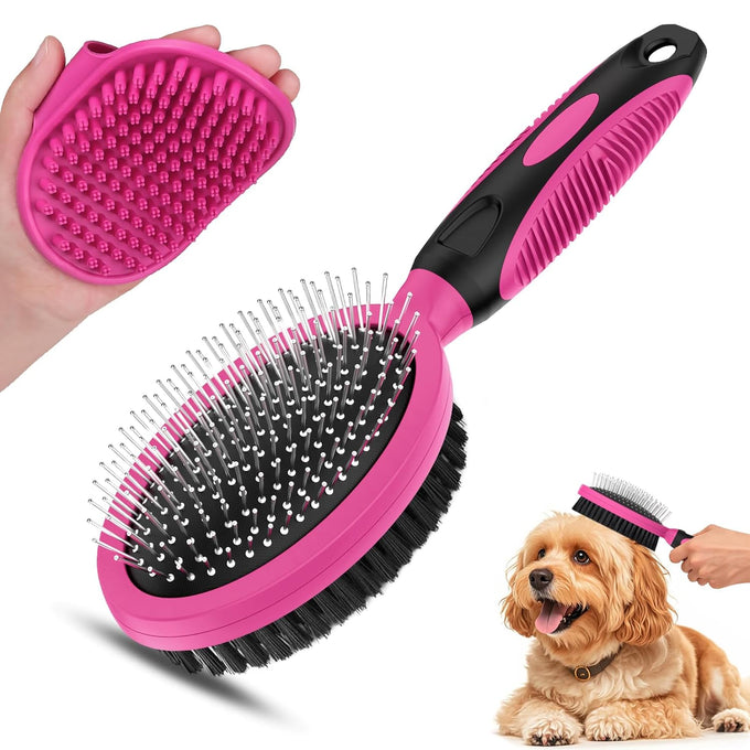2PCS pet grooming tools - double-sided brush for shedding and bathing - suitable for short/long haired dogs cats and horses - pet supplies (blue)