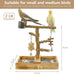 LIMIO natural wood bird toys playground, 2 stainless steel cups, removable tray, small to medium bird accessories