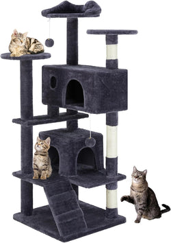 dark grey sweetcrispy 54 inch cat tree tower with scratching post and climbing ladder