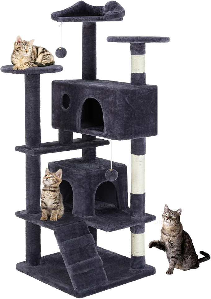 dark grey sweetcrispy 54 inch cat tree tower with scratching post and climbing ladder