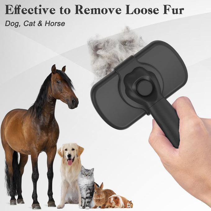 Dipoo self-cleaning shedding brush for dogs, cats, and puppies, skin-friendly grooming tool for long and short haired pets, black