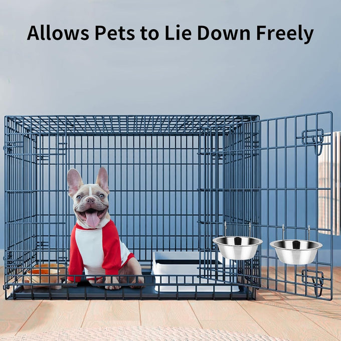 Fri4Free 2PCS stainless steel hanging kennel water bowls for small dog cage accessories