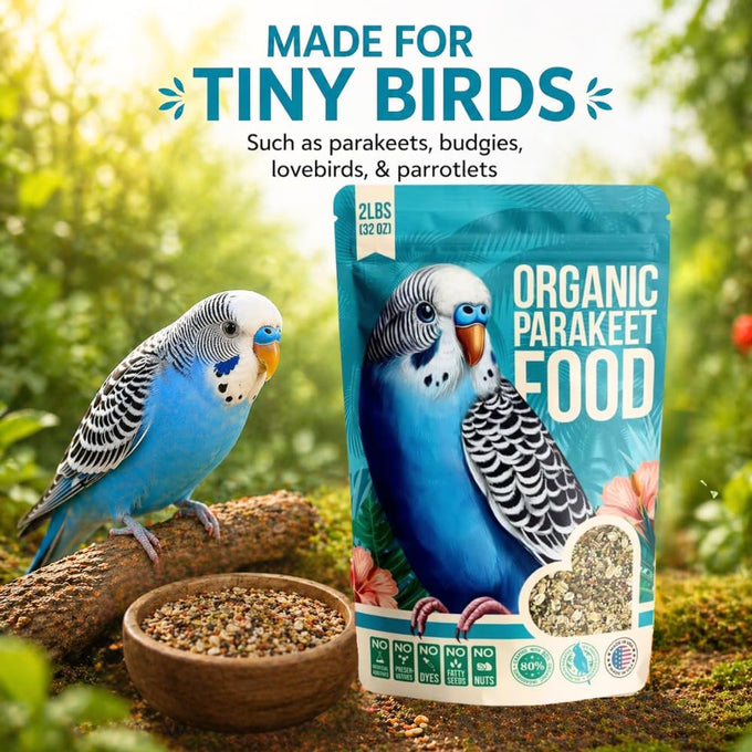 Organic Parakeet Food, 2 lbs, No Fillers, Fatty Seeds, or Dyes, Made in USA, Premium Human Grade Seed Mix for Budgies and Parrotlets