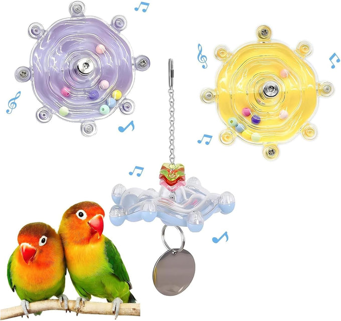 Parakeet Toys Colorful Spinner Rattle Bird Cage Enrichment Chewing Exercise for Parrots, 2pcs Random Color