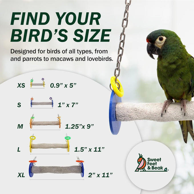 Sweet Feet and Beak XSmall Pumice Perch Bird Swing - Blue, 4.5 Inches, Safe Bird Cage Accessories for Small Birds