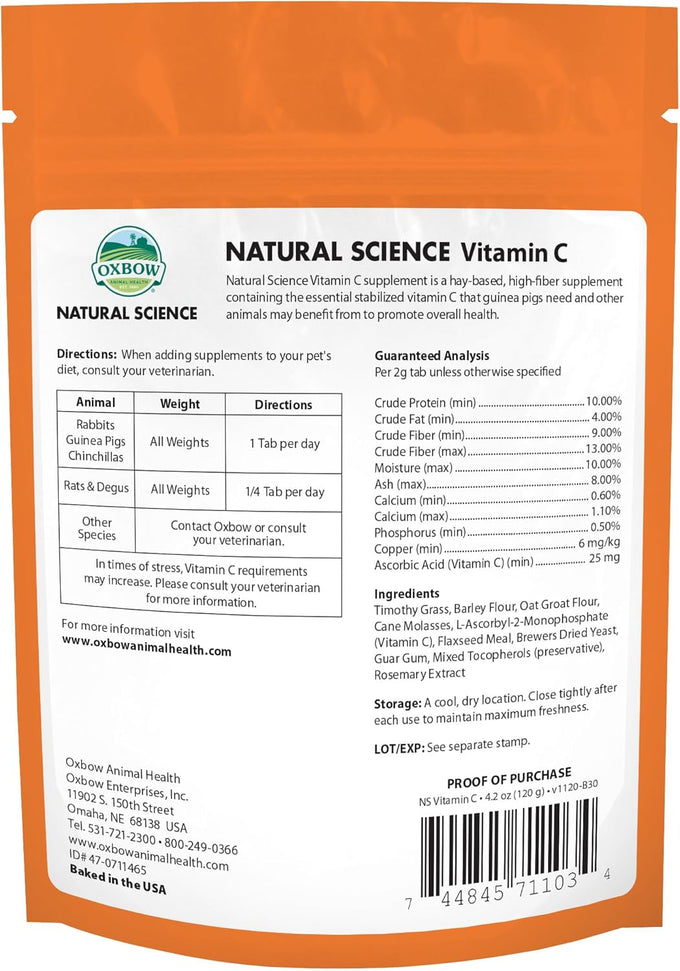 Oxbow natural science vitamin c supplement, high-fiber timothy hay, guinea pig items, us-made, small pet supplies, veterinarian-recommended