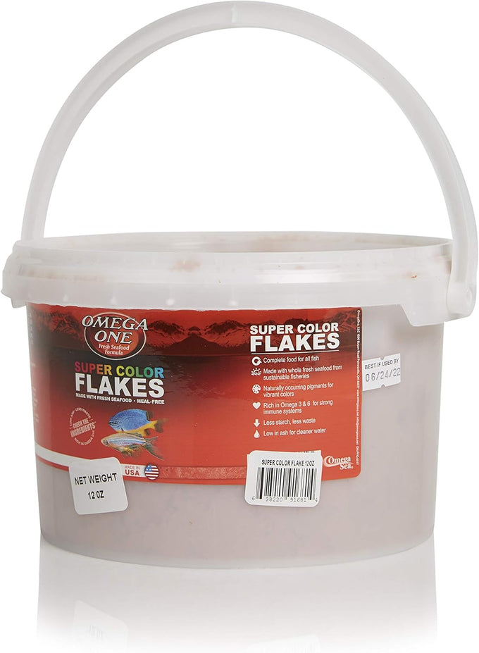 Omega One Super Color Flakes 12 oz - Color-Boosting, Omega-Rich Flakes for Freshwater and Saltwater Fish