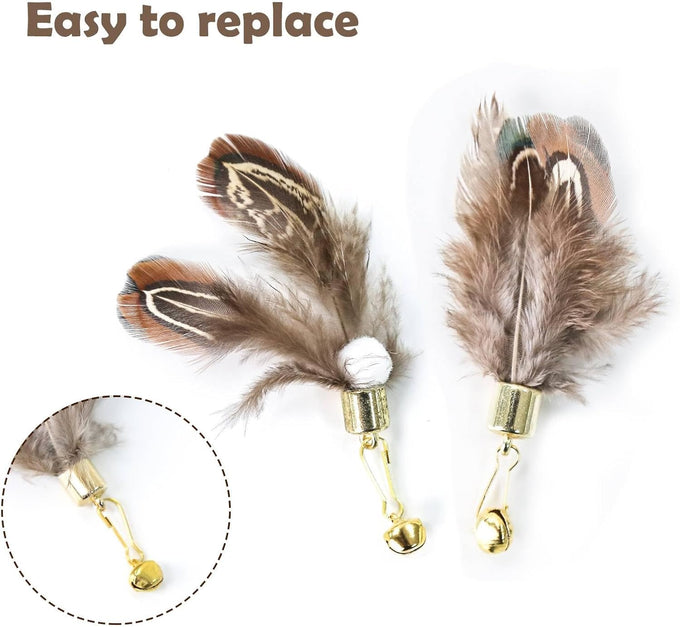 cat insect feather toys 6 pieces natural replacement refills interactive teaser attachments with bell