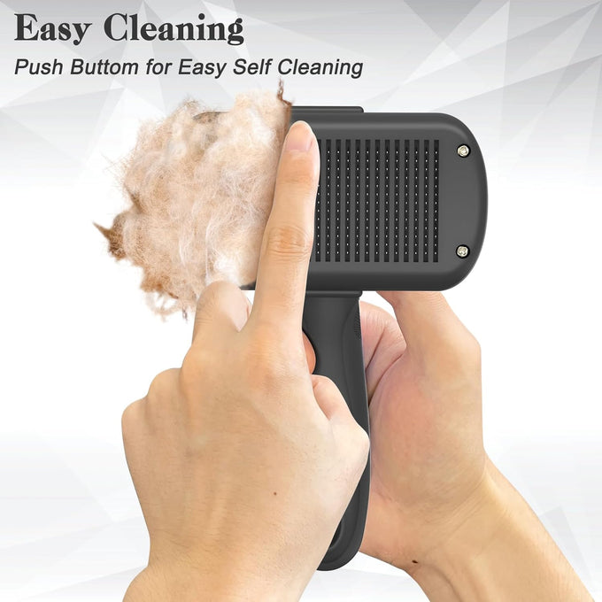 Dipoo self-cleaning shedding brush for dogs, cats, and puppies, skin-friendly grooming tool for long and short haired pets, black
