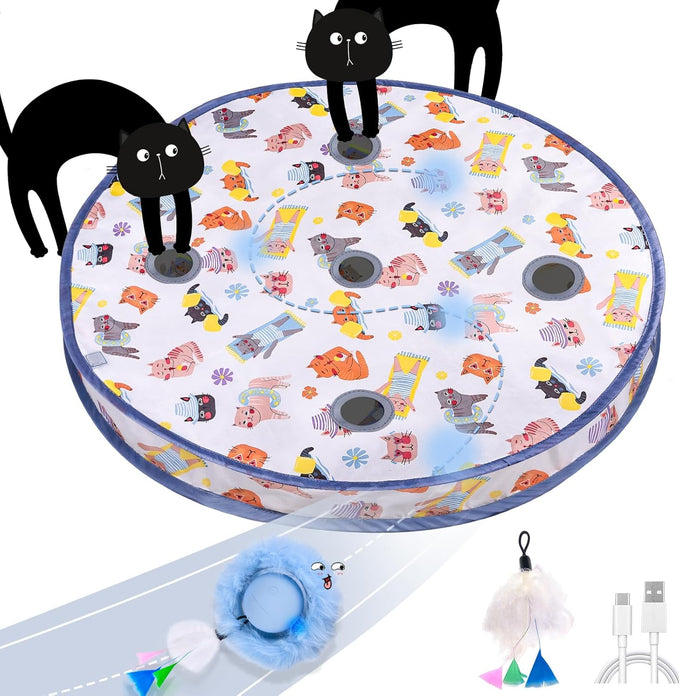 Orsda cat toys interactive hide and seek fast rolling ball motion chirping activated moving ball 7 holes mat mouse catching game