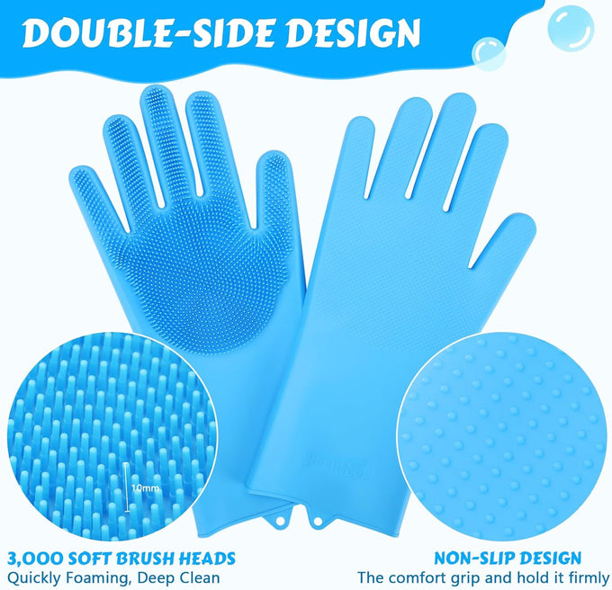 Pecute Heat Resistant Silicone Pet Grooming Gloves with High-Density Teeth, Blue