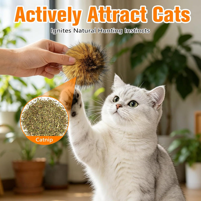 soft faux rabbit fur catnip cat toys balls for indoor cats, washable fun interactive bonding