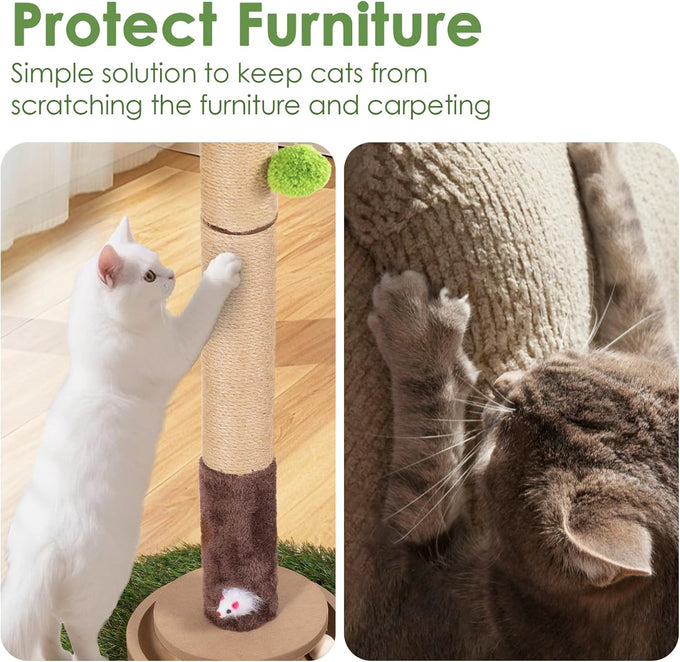 Monstera 41in Cat Scratching Post with Sisal Rope Tower and Hanging Mouse Toy for Indoor Adult Cats