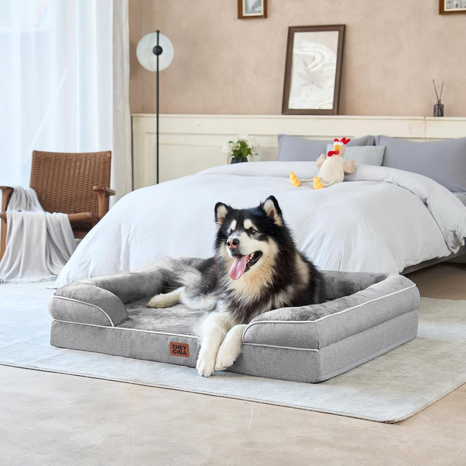 EHEYCIGA Orthopedic Dog Bed for Extra Large Dogs, 44x32Inch Grey Waterproof Memory Foam with Sides and Non-Slip Support