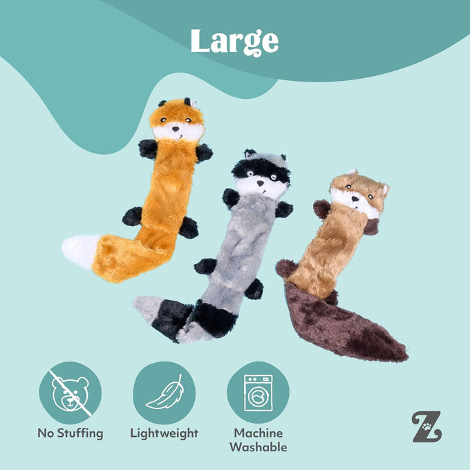 zippypaws-skinnypeltz-stuffing-free-large-medium-dog-toys-squeaky-plush-fox-raccoon-squirrel