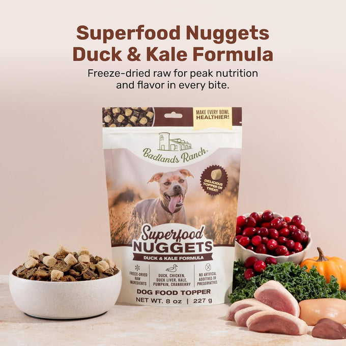 Badlands Ranch Freeze-Dried Duck & Kale Dog Treats, High Protein, No Artificial Additives, 8oz Bag