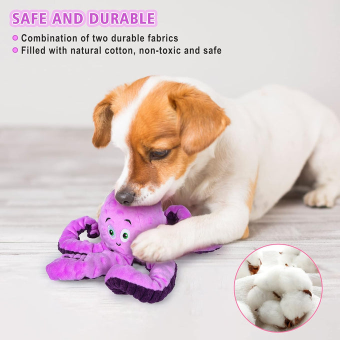 BuyPow Octopus Purple Dog Squeaky Toy - Large & Small Dog Toys for Puppy Teething, Soft Plush, Waterproof Squeaker, Fun Animal Toy