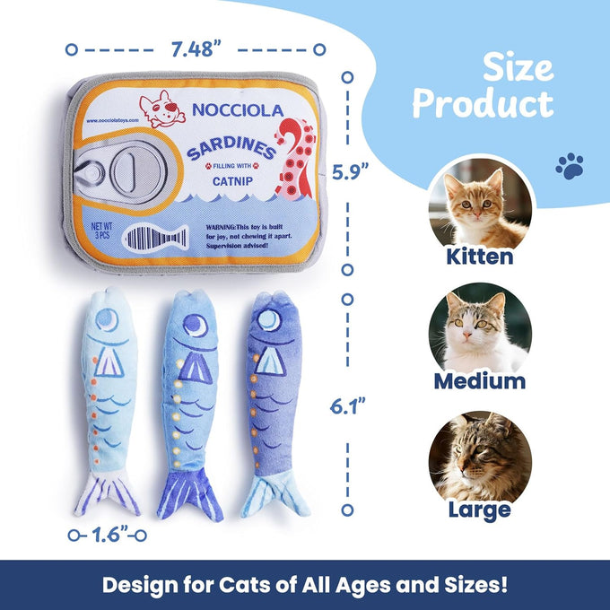 nocciola 3-pack catnip fish toys with crinkle sound for indoor kittens enrichment