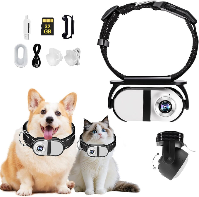 HD 1080P Pet Camera Collar with Video Record Wireless Mini Sport Cam, Small Action Cameras for Pet Supplies