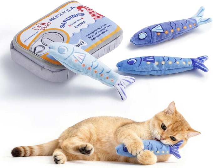 nocciola 3-pack catnip fish toys with crinkle sound for indoor kittens enrichment