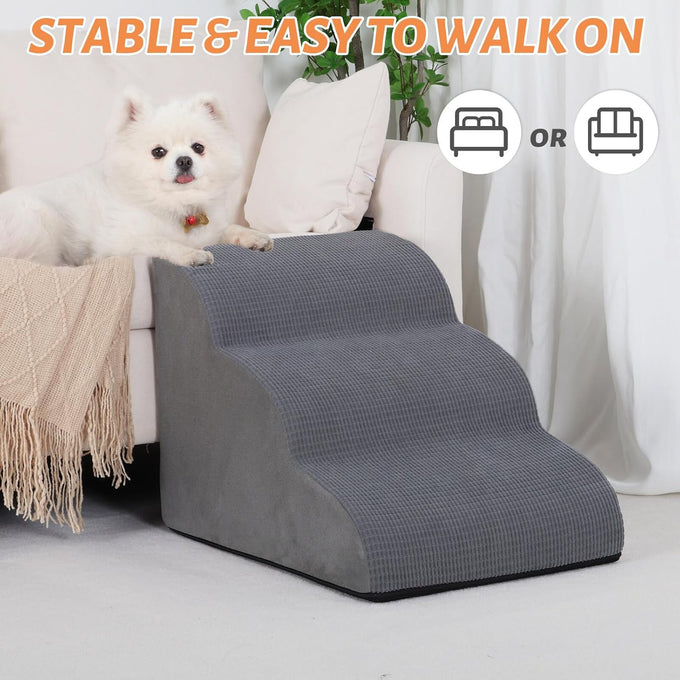 Aodisman 3-Step Grey Pet Ramp and Stairs for Sofa and Chair, 15.7" H, Non-Slip, Stable, Easy to Assemble