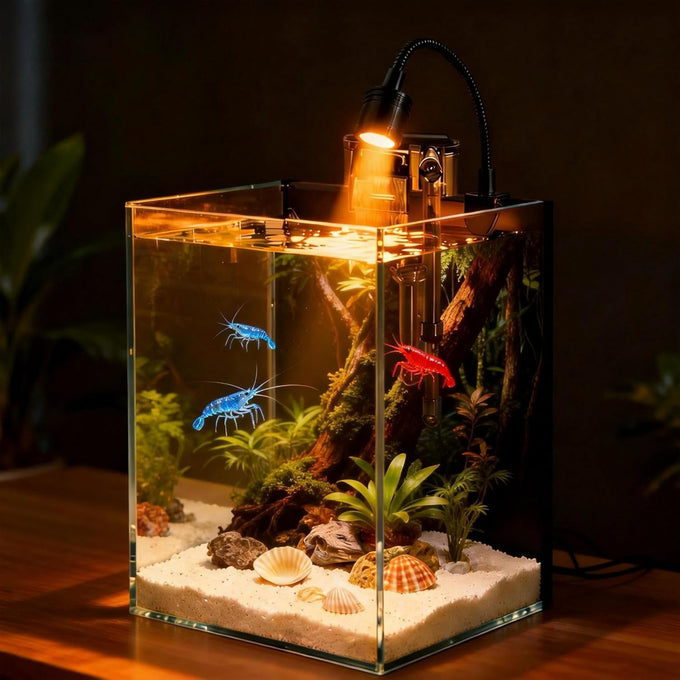 Small nano glass fish tank start kit with filter, LED light for shrimp, small fish, betta (1.5 gallon)