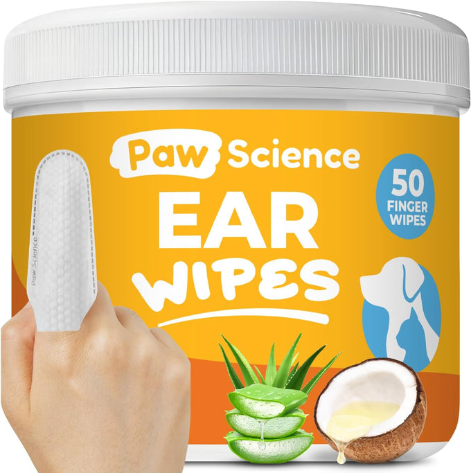 Paw Science dog ear cleaner wipes for dogs and cats, coconut formula, soothing, deodorizing itchy ear relief solution