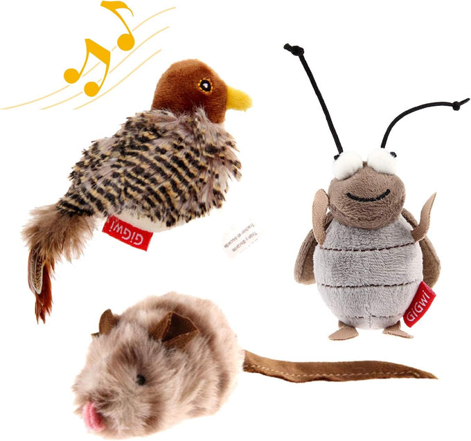 GiGwi Squeaky Bird Cat Toy with Feather Tail, Melody Chaser Play for Boredom, Realistic Bird Design