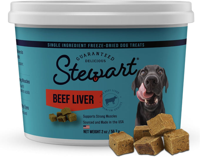 stewart 100% beef liver dog treats 4 oz tub freeze dried raw single ingredient grain free training treats or meal topper