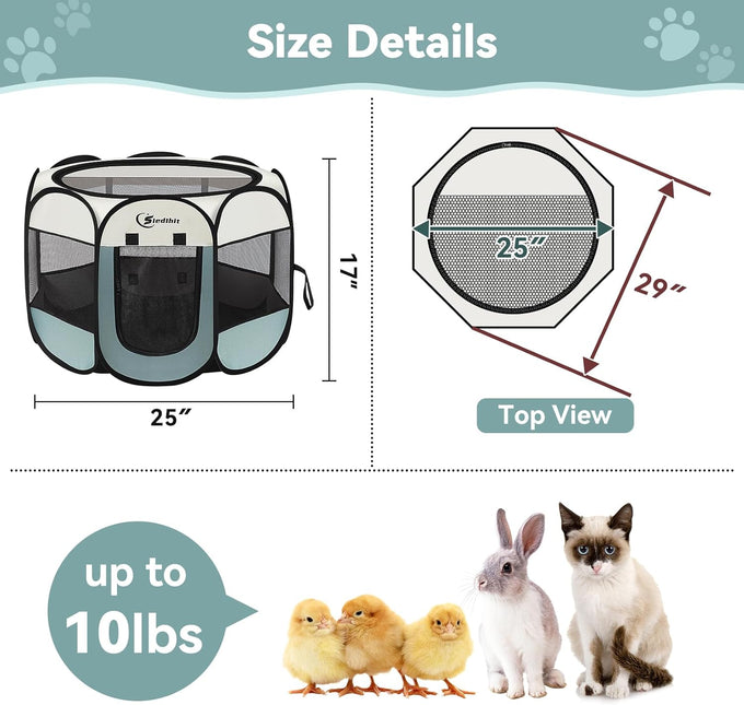 Siedihit grey small dog cat playpen, portable pop up enclosure kennel with carrying case for dogs cats rabbits