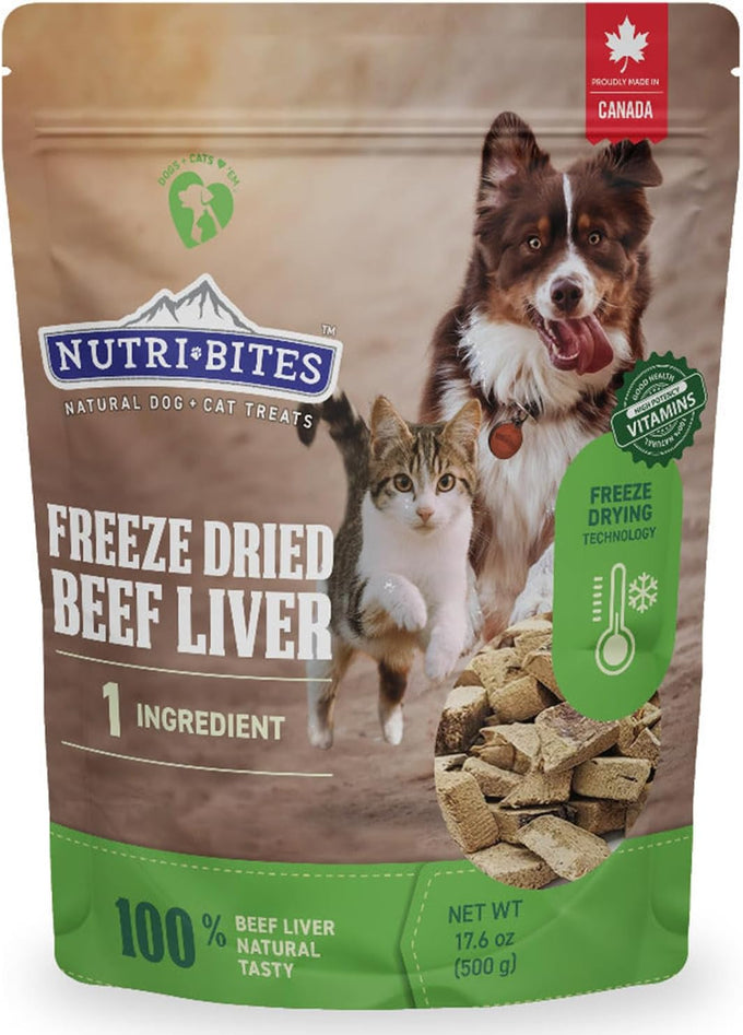 Nutri Bites 100% single ingredient beef liver dog and cat treats, high protein, 17.6 oz