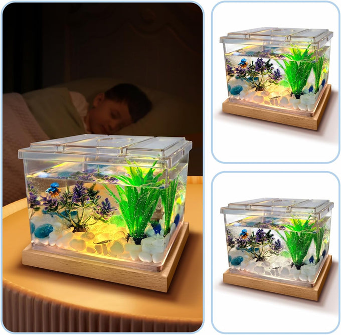 MoonOrange 0.2 Gallon Mini Betta Fish Tank Kit with LED Light Base, Stackable Cube Tank for Small Fish and Pets