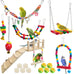 Hamiledyi bird parrot swing chewing toy set 15pcs wooden hanging bell hammock climbing ladders colorful pet birds cage toys