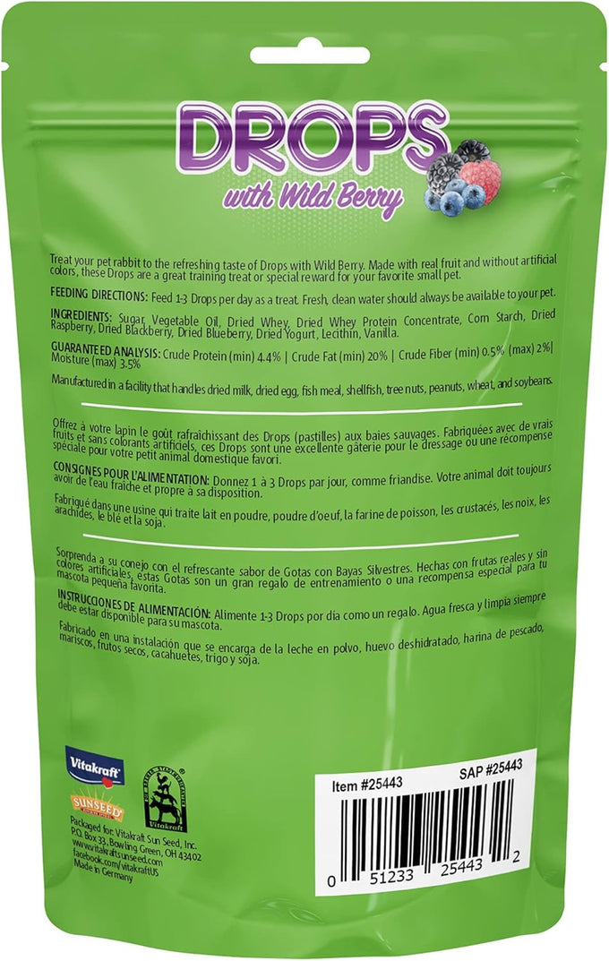 Vitakraft wildberry flavored rabbit treats 5.3 oz yogurt drops for small animals