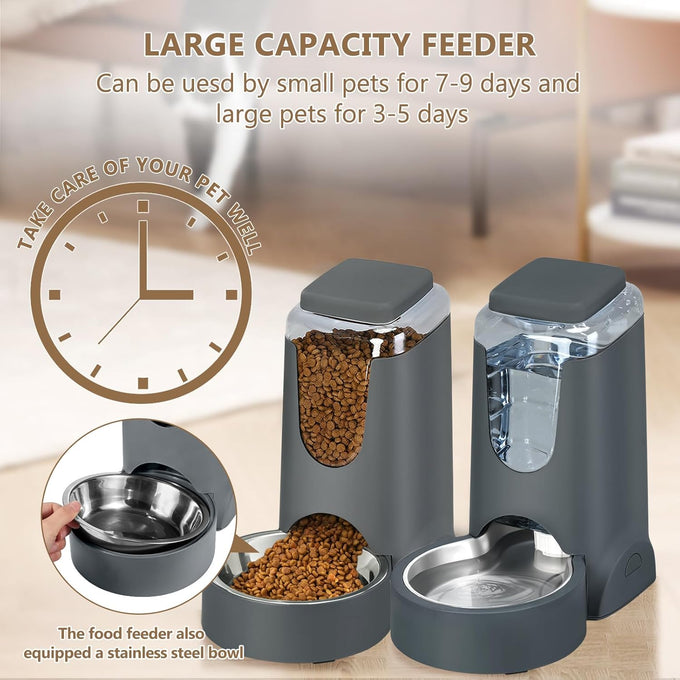 PetSafe Automatic Stainless Steel Bowl Dog and Cat Gravity Food Feeder and Waterer for Small Medium Pets 1 Gallon x 2