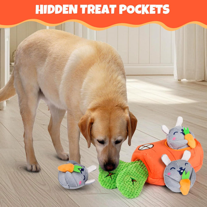 Carrot and Bunny Squeaky Dog Puzzle Toy Set, 4 Pack, Interactive Dog Toys for Small Medium Dogs, Training and Cleaning