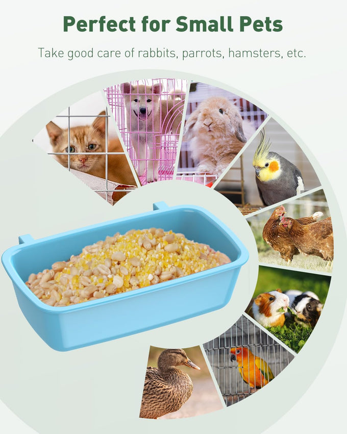 pawfly hanging feeder for small pets, 6 plastic keepers for cages and coop cups