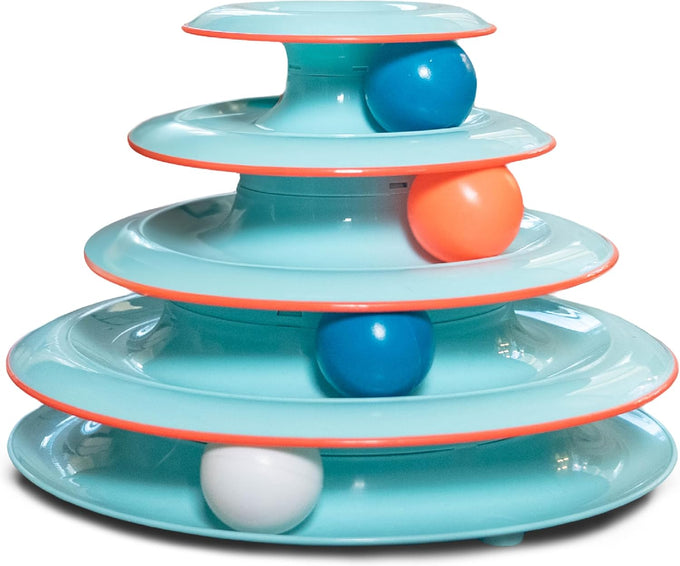 Catstages 3-level track tower with 6 balls, interactive cat toy for indoor enrichment and stimulation