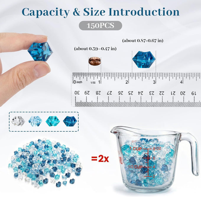 DomeStar 150PCS Assorted Blue Fake Ice Rocks, Aquarium Gravels for Fish Tanks Decorations and Home Table Scatter