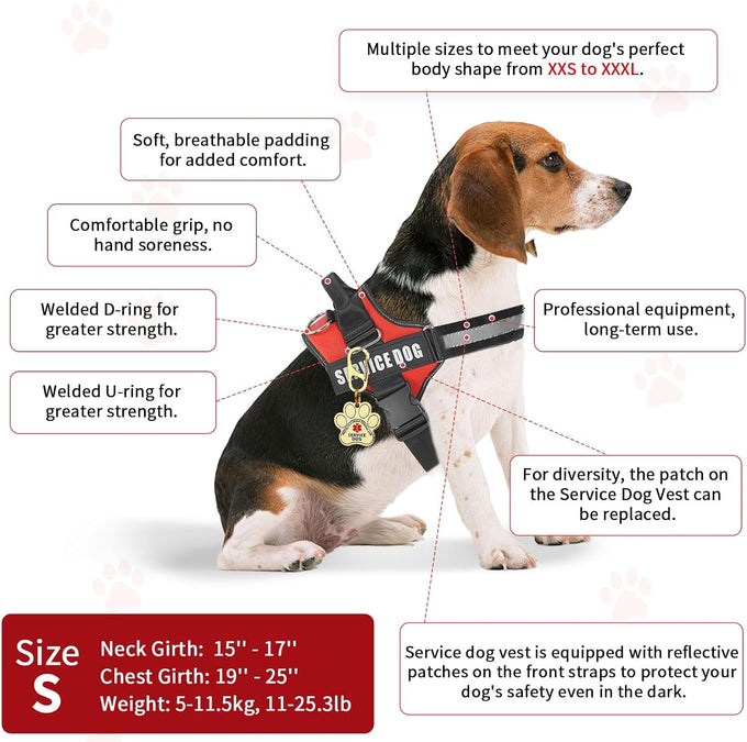 Opstin service dog vest with ID tag and 50 ADA cards, service dog harness in sizes X small to XX large, metal dog tag with ruggedized clip