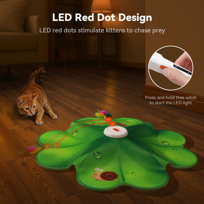 Feelnedy rechargeable cat toy with movable LED dot and feathers for indoor cat exercise and boredom prevention