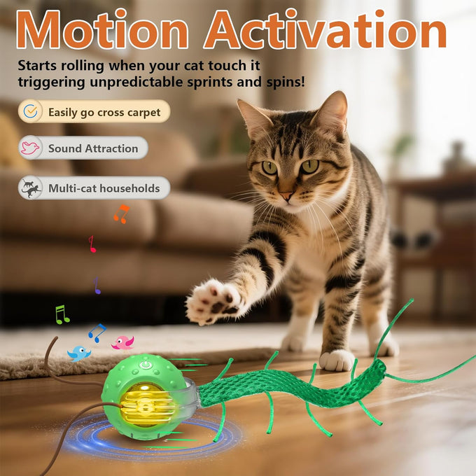 Giociv Interactive Cat Toys for Bored Cats with Chirping Centipede Motion Wake-up Motor Cat Ball