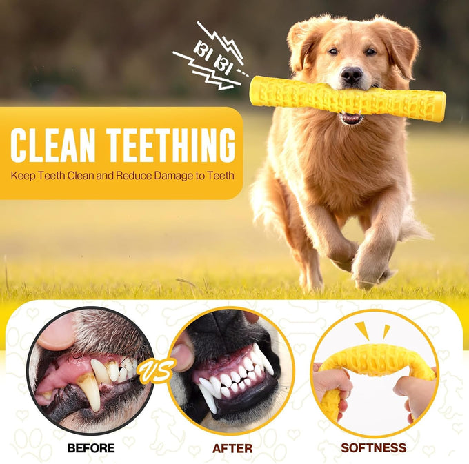 LOYEE Yellow Dog Squeaky Toy for Medium/Large Aggressive Chewers, Durable Rubber Toy for Teething