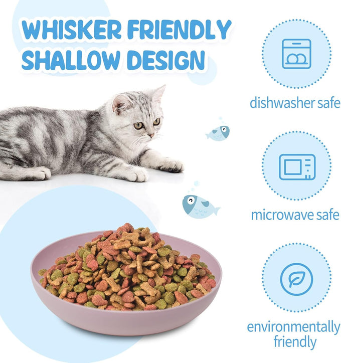 8-pack wheat straw cat dishes, shallow wide bowls for indoor outdoor cats, durable, whisker friendly, non-toxic, BPA-free