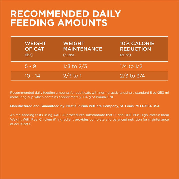 Purina ONE High Protein, Healthy Plus Ideal With Chicken Dry Cat Food for Weight Control, 7 lb Bag, Crunchy Kibble